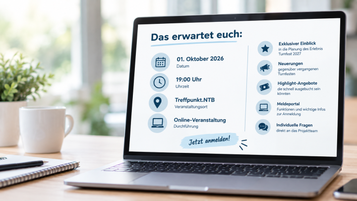 Laptop zeigt Infotermin zum Meldestart am 1. Oktober 2026