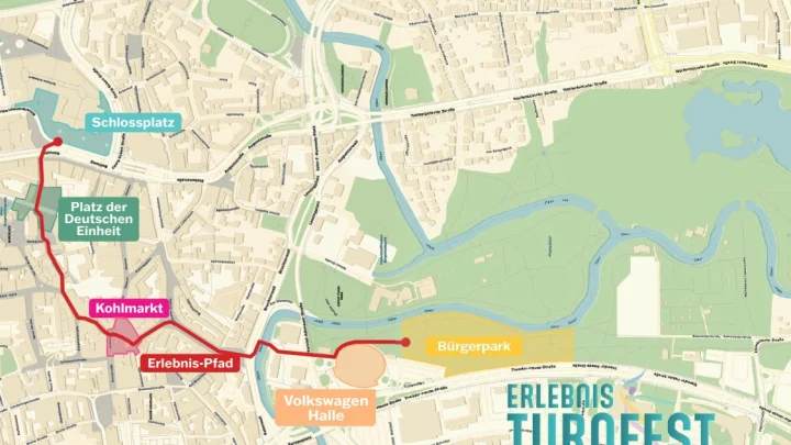 Gesamtkarte des Erlebnis-Pfads von den Hotspots in der Innenstadt bis zum Bürgerpark